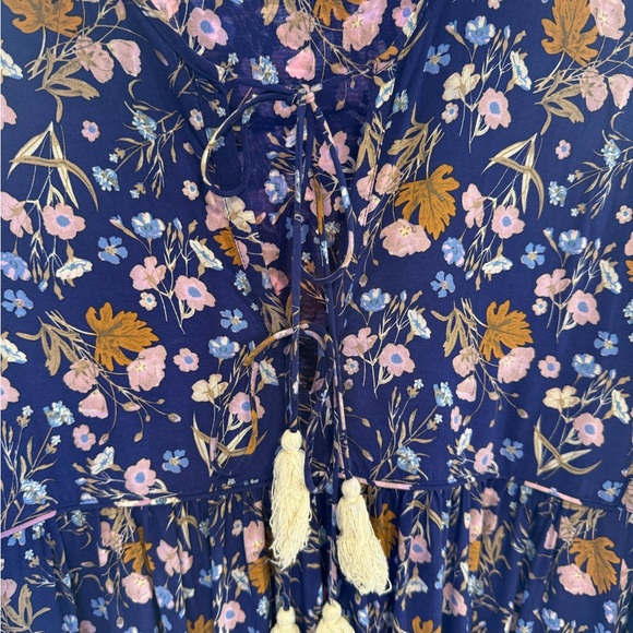 Bohemian Floral Long Sleeve Dress in Navy - Picture 2 of 6